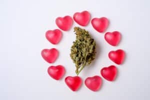Cannabis-infused chocolate hearts wrapped in foil for Valentine's Day