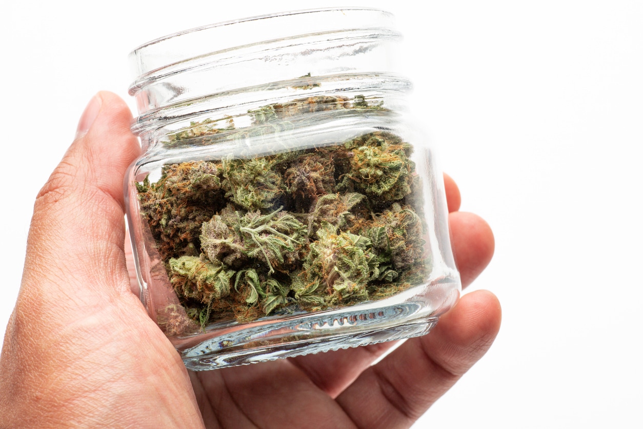 Medical Cannabis Jar in Hand
